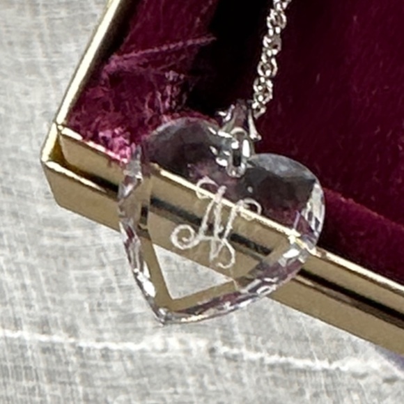 Vintage Hallmark Crystal Glass Heart "N" Pendant Chain Silver Tone Necklace 20" - Picture 1 of 8